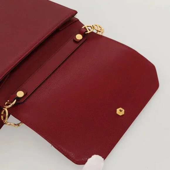 Christian Dior Shoulder Bag Leather Gold Red Auth